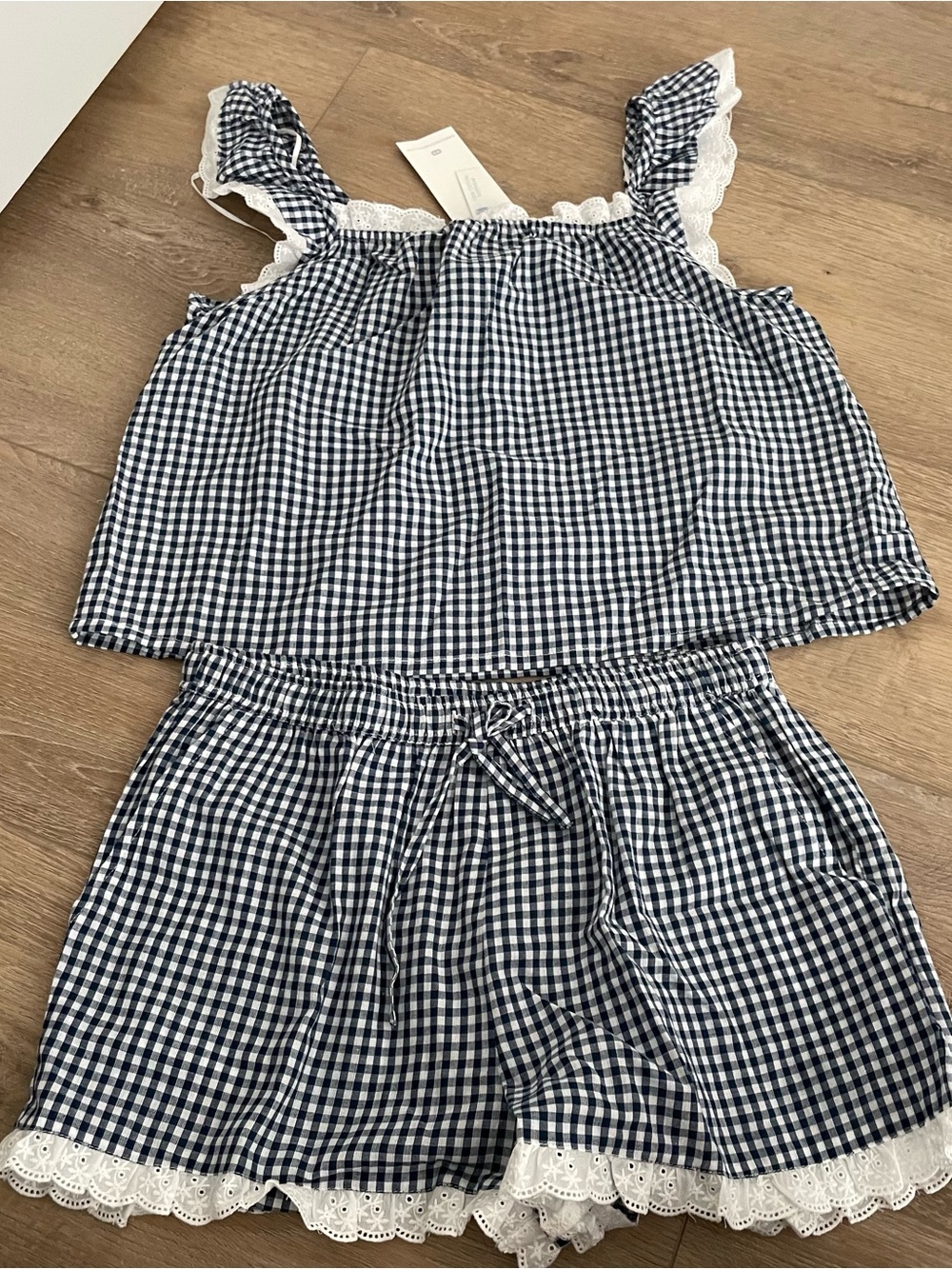 Caroline Constas Navy and White Gingham Ruffle Short Set - NWT